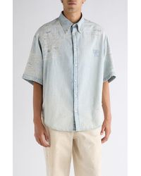 Acne Studios - Setar Mending Distressed Short Sleeve Denim Button-Down Shirt - Lyst
