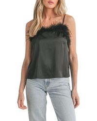All In Favor - Faux Feather Trim Satin Camisole In At Nordstrom, Size Medium - Lyst