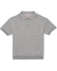Fortela - Yalepm Brushed Jersey Quarter Zip Collared Short Sleeve Sweatshirt - Lyst