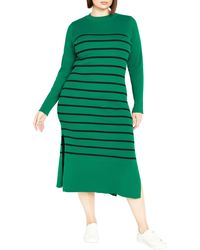 City Chic - Maddie Stripe Long Sleeve Rib Dress - Lyst