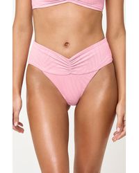 LSPACE - Bardot Ruched Jacquard High Waist Bikini Bottoms - Lyst