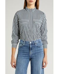FRAME - Stripe Organic Cotton Band Collar Shirt - Lyst
