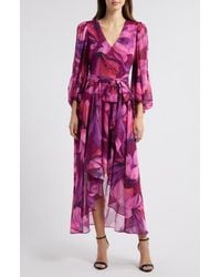 Eliza J - Metallic Fleck Floral Long Sleeve High Low Dress - Lyst