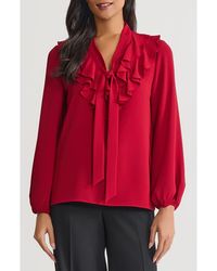 Kasper - Ruffle Trim Tie Front Crepe Top - Lyst