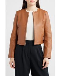 Theory - Crop Leather Jacket - Lyst