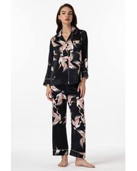 SIKSILK - 19Momme Silk Printed Pajama Set With Classic Binding Trim - Lyst