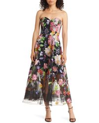 Marchesa - Floral Embroidered Strapless Cocktail Dress - Lyst