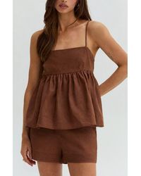 Crescent - Tie Back Babydoll Linen Blend Top - Lyst