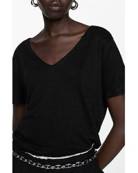 Mango - V-Neck Linen T-Shirt - Lyst