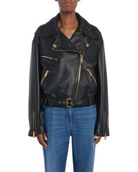 Versace - Lambskin Leather Biker Jacket - Lyst