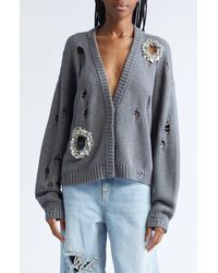 Area - Distressed Crystal Cotton & Cashmere Cardigan - Lyst