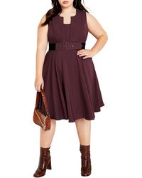 City Chic - Veronica Belted Sleeveless A-line Dress - Lyst