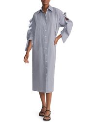 Lafayette 148 New York - Stripe Long Sleeve Oversize Cotton Poplin Midi Shirtdress - Lyst