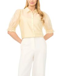 Halogen® - Puff Sleeve Semi Sheer Button-Up Top - Lyst
