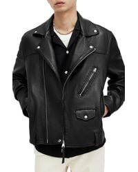 AllSaints - Warner Relaxed Fit Whipstitch Leather Biker Jacket - Lyst