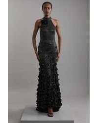 Karen Millen - Woven Maxi Rosette Maxi Dress - Lyst