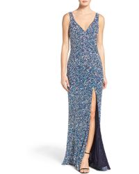 aqua belted sequin gown