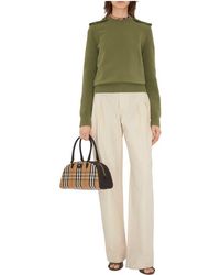 Burberry - Check Epaulette Wool Cashmere Blend Sweater - Lyst