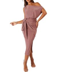 Petal & Pup - Santiago Metallic Side Tie One-Shoulder Midi Dress - Lyst