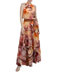 Julia Jordan - Abstract Print Crinkle Chiffon Maxi Dress - Lyst
