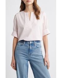 FRAME - Stripe Split Neck Organic Cotton Popover Top - Lyst