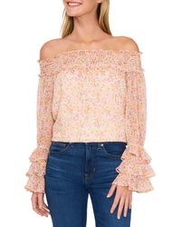 Cece - Floral Off The Shoulder Ruffle Top - Lyst