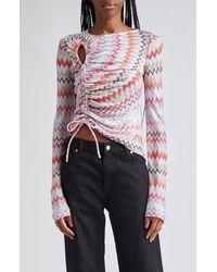 Missoni - Chevron Ruched Long Sleeve Knit Top - Lyst
