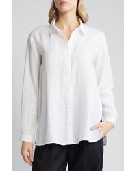 Eileen Fisher - Classic Long Sleeve Organic Linen Button-up Shirt - Lyst
