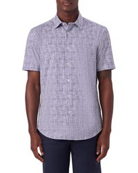 Bugatchi - Ooohcotton® Geo Print Knit Short Sleeve Button-up Shirt - Lyst