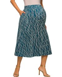 24seven Comfort Apparel - Maternity Geometric Print Elastic Waist Pocket Midi Skirt - Lyst