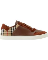 Burberry - Leather, Suede And Check Sneakers - Lyst