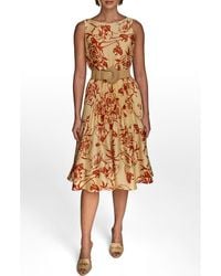 Donna Karan - Floral Sleeveless Belted A-Line Midi Dress - Lyst