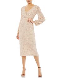 Mac Duggal - Sequin Long Sleeve Cocktail Midi Dress - Lyst