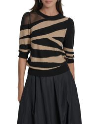 DKNY - Zebra Stripe Three-Quarter Sleeve Sweater - Lyst