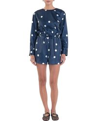 English Factory - Polka Dot Long Sleeve Satin Romper - Lyst