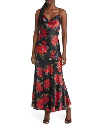 Lulus - Extra Sultry Floral Cowl Neck Satin Slipdress - Lyst