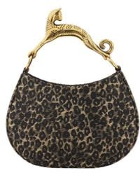 Lanvin - Hobo Cat Small Raffia Bag With A Leopard Print And Cat Handle - Lyst