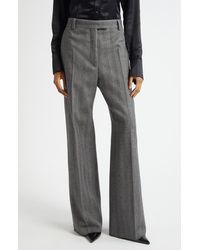 Ferragamo - Herringbone Virgin Wool Blend Wide Leg Trousers - Lyst