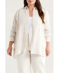 Eileen Fisher - Crinkled Stripe Organic Linen Button-Up Shirt - Lyst