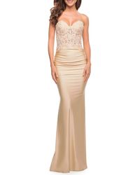 La Femme - Stunning Strapless Jeweled Lace And Jersey Dress - Lyst