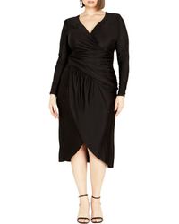 City Chic - Marissa Ruched Long Sleeve Midi Dress - Lyst