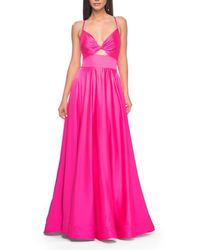 La Femme - Satin A-Line Gown With Cut Out And Twist Bodice - Lyst