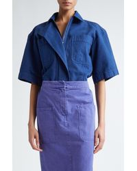 Max Mara - Gabriel Short Sleeve Oversize Cotton Canvas Shirt - Lyst