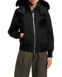 Moose Knuckles - Debbie Genuine Shearling Trim Hooded Water Repellent 800 Fill Power Down Bomber Jacket - Lyst