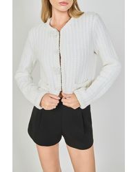 Endless Rose - Beaded Flower Embellishment Cable Knit Pointelle Sweater - Lyst