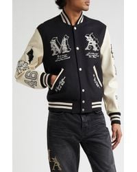 Amiri - Angel Graphics Oversize Leather Sleeve Wool Blend Varsity Jacket - Lyst