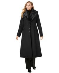 Jessica London - Long Wool-Blend Coat With Faux Fur Collar - Lyst