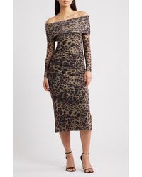 Ichi - Ihparda Print Off The Shoulder Midi Dress - Lyst