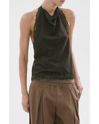 Mango - Kristen Draped Lace Detail Cotton Halter Top - Lyst