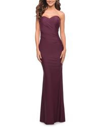 La Femme Ruched Sweetheart Trumpet Gown in Purple | Lyst